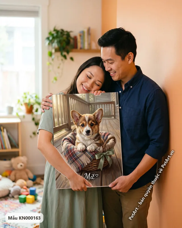 Chó Corgi con trong giỏ, phong cách Ngày đầu · góc khác