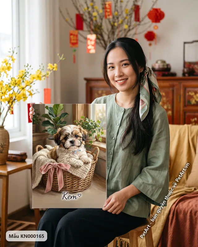 Chó Shih Tzu con trong giỏ, phong cách Ngày đầu · góc khác