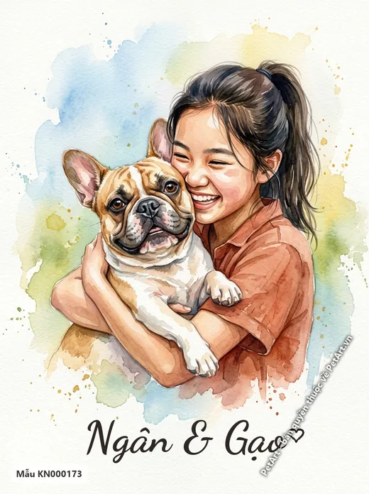 Bé gái ôm Bull Pháp, khoảnh khắc vui vẻ · ảnh tranh