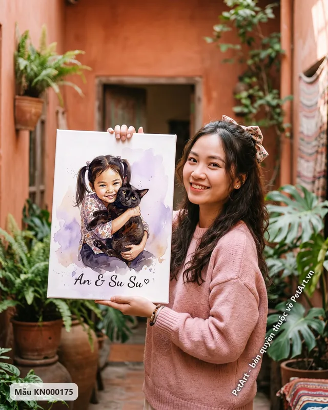 Bé gái ôm mèo mun, khoảnh khắc đáng yêu · góc khác