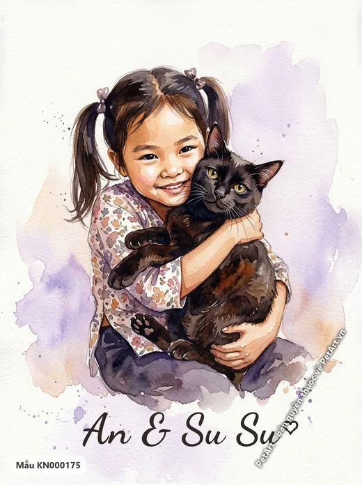 Bé gái ôm mèo mun, khoảnh khắc đáng yêu · ảnh tranh
