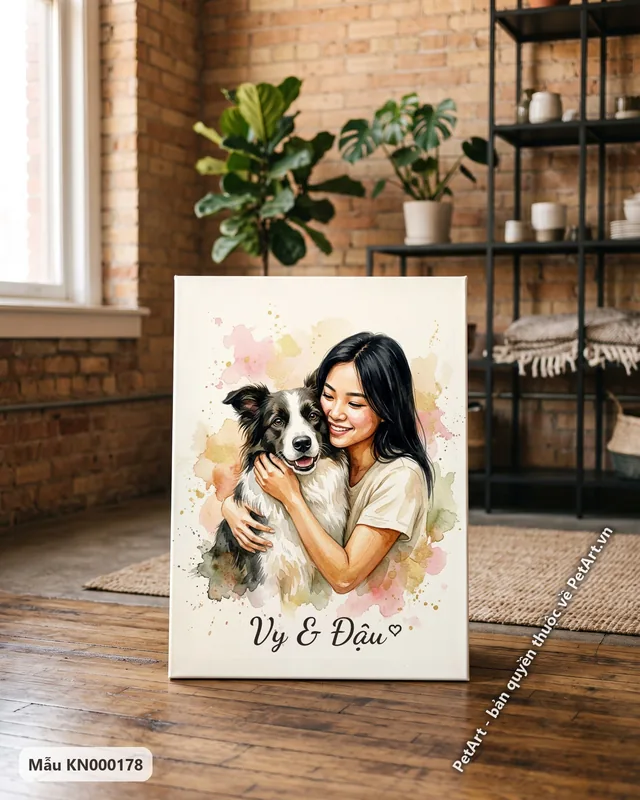 Cô gái ôm Border Collie, khoảnh khắc ấm áp · góc khác