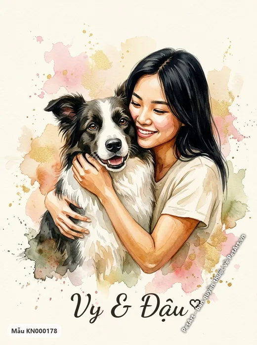 Cô gái ôm Border Collie, khoảnh khắc ấm áp · ảnh tranh