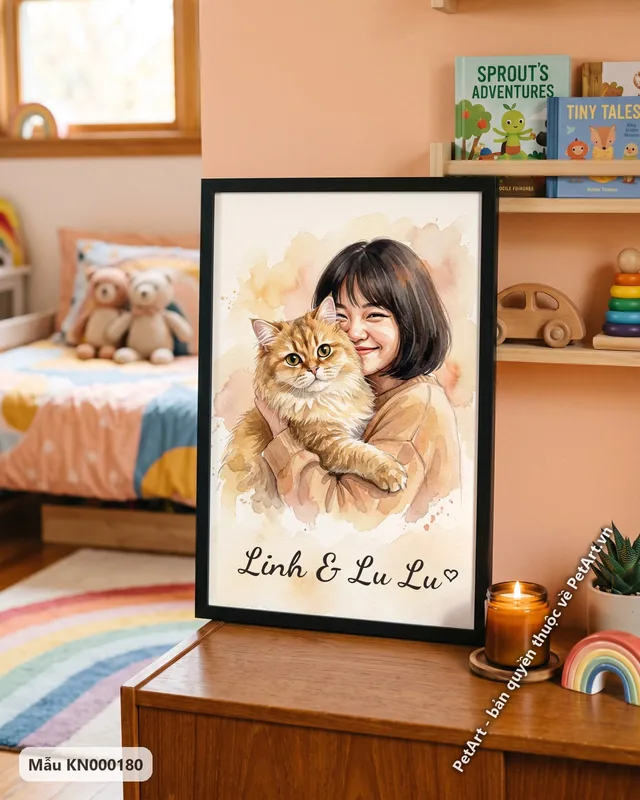 Cô gái ôm mèo Anh lông dài, khoảnh khắc ngọt ngào · góc khác