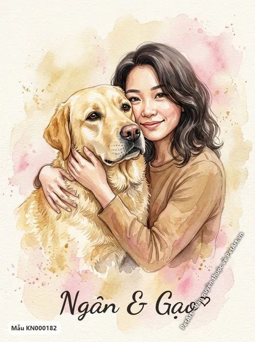 Cô gái ôm Labrador vàng, khoảnh khắc dịu dàng · ảnh tranh