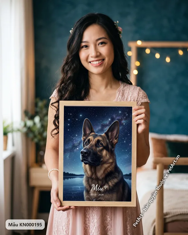 Chó Becgie nhìn lên, bầu trời sao, hồ nước · góc khác
