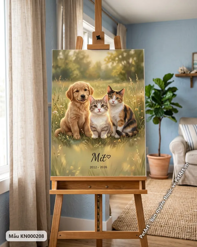 Golden con, mèo vằn, mèo tam thể trên đồng cỏ · góc khác