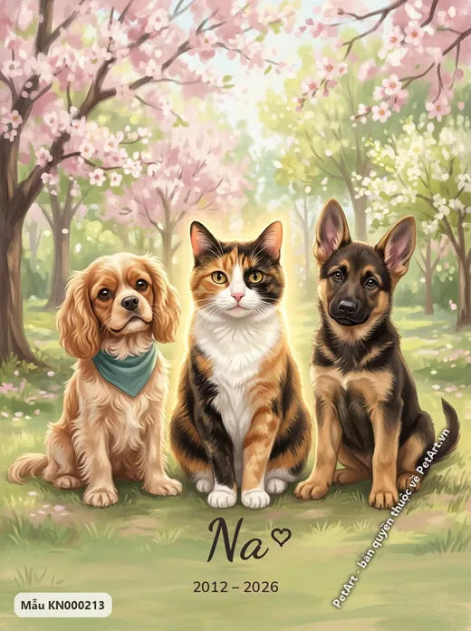 Mèo tam thể, Cavalier, Becgie con trong vườn hoa · ảnh tranh