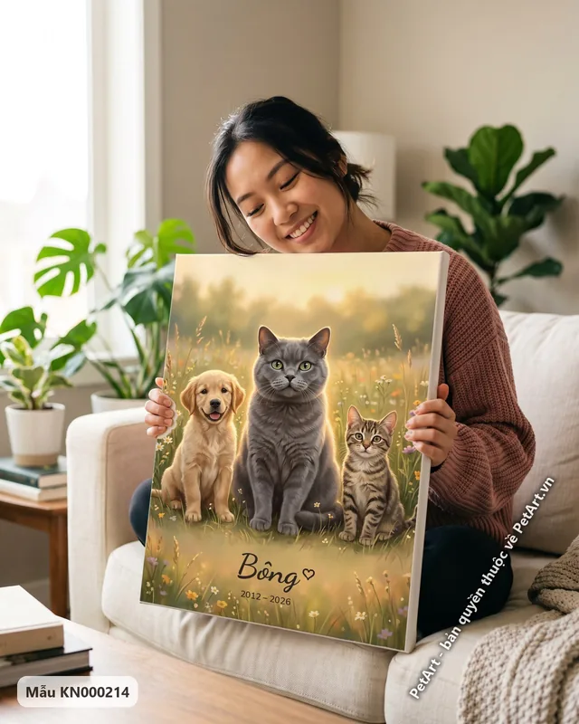 Tranh gia đình đoàn tụ · mèo Anh lông ngắn