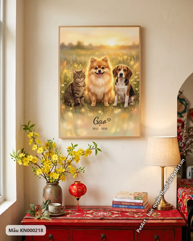 Mèo Tabby, Phốc sóc, Beagle đoàn tụ trên cánh đồng · góc khác