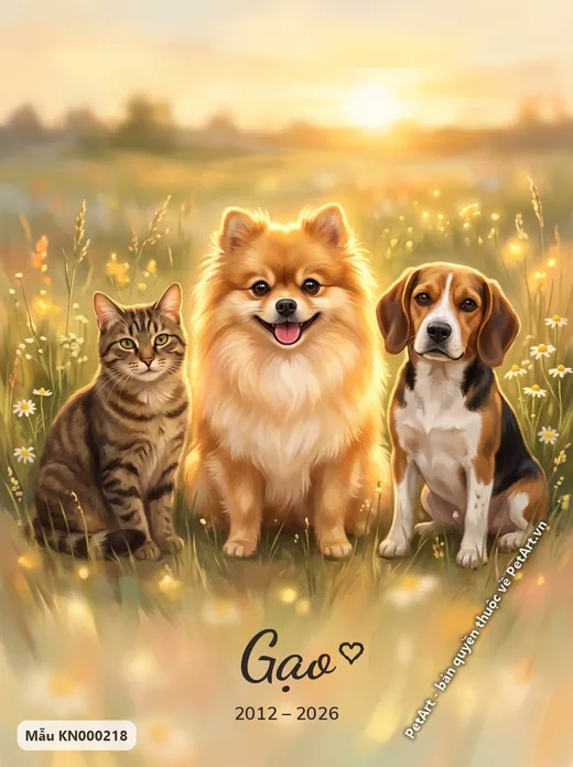 Mèo Tabby, Phốc sóc, Beagle đoàn tụ trên cánh đồng · ảnh tranh