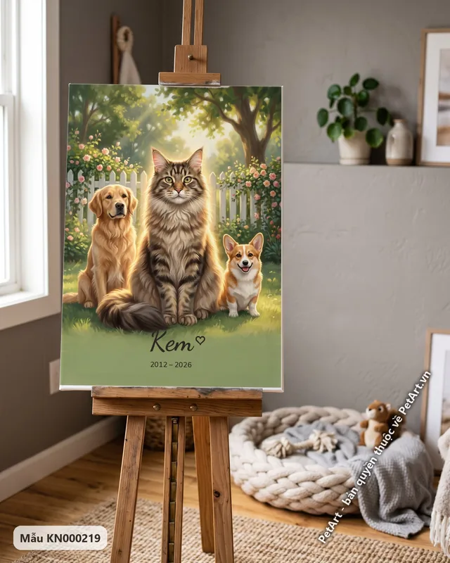 Tranh gia đình đoàn tụ · mèo Maine Coon