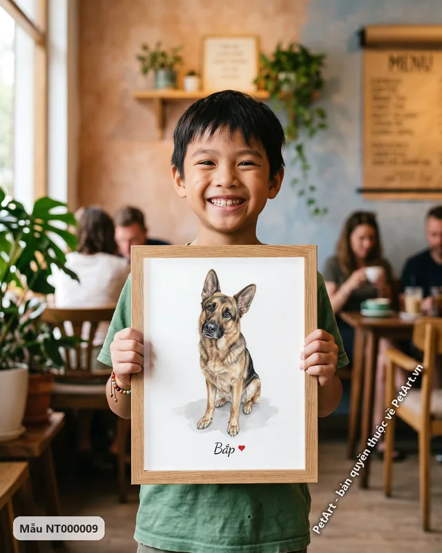 Tranh chó Becgie ngồi nền trắng · góc khác