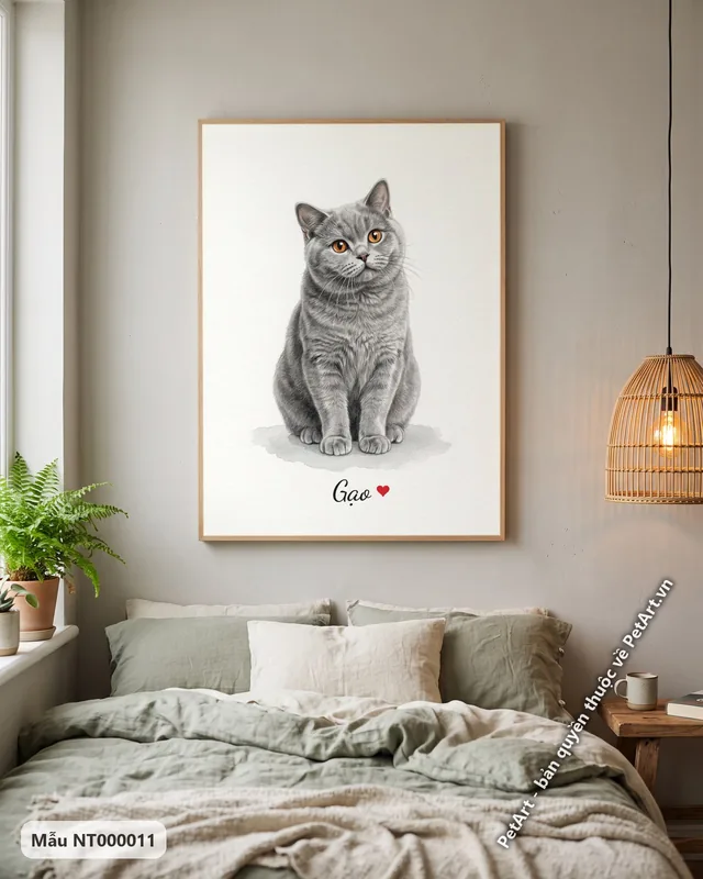 Tranh bé ngồi nền trắng · mèo Anh lông ngắn