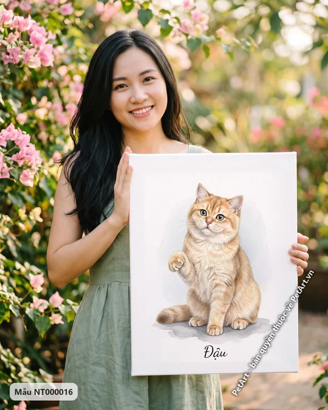 Tranh bé ngồi nền trắng · mèo Anh lông dài