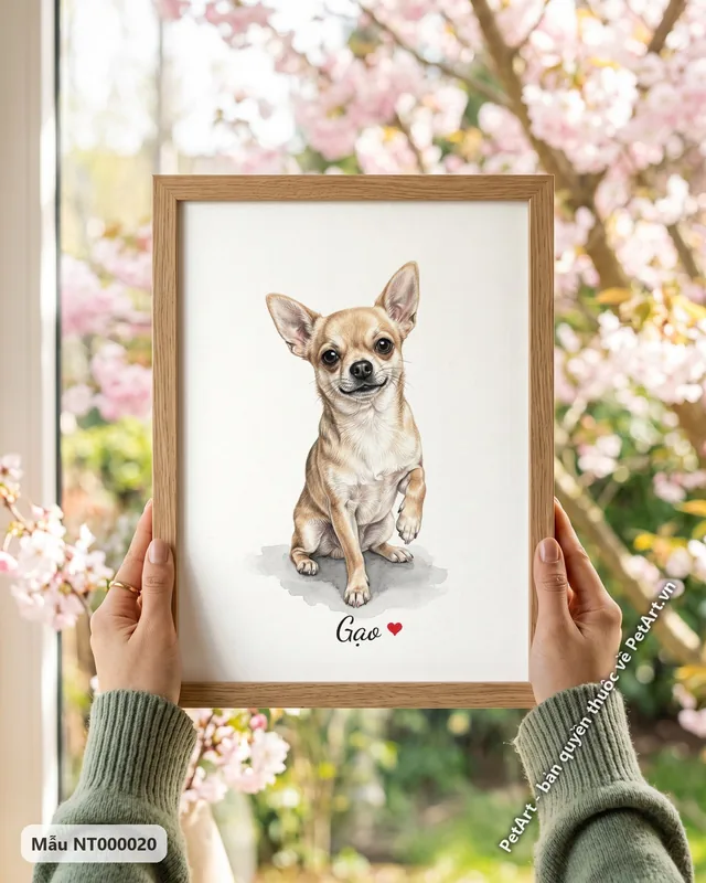 Tranh bé ngồi nền trắng · Chihuahua