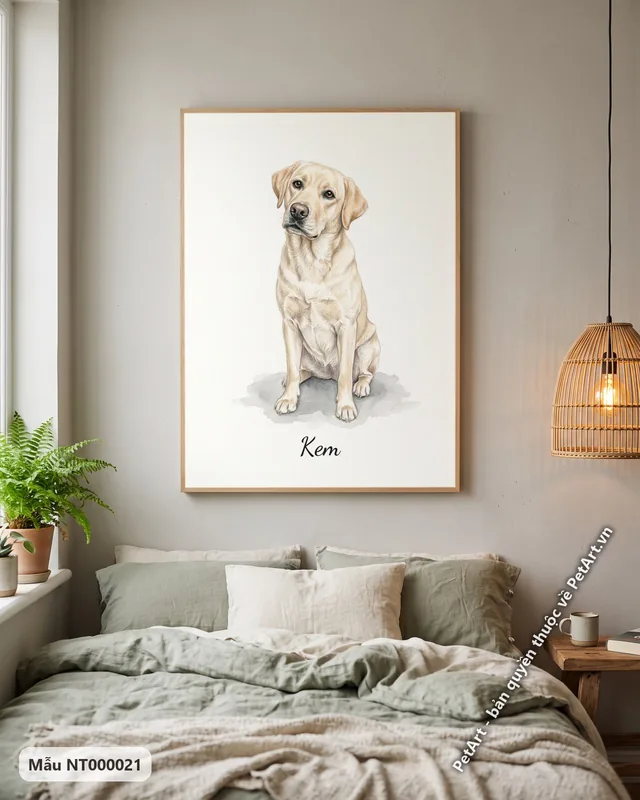 Tranh bé ngồi nền trắng · Labrador