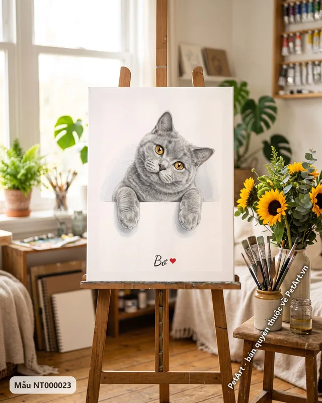 Tranh mèo Anh lông ngắn thò chân đáng yêu · ảnh thực tế