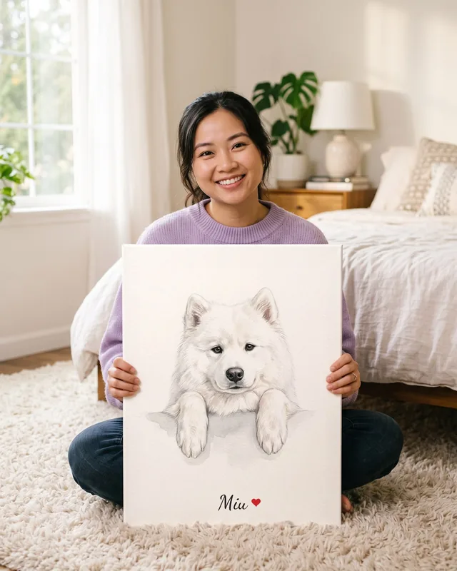 Tranh bé thò chân đáng yêu · Samoyed