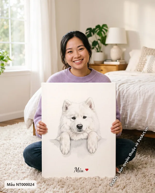 Tranh bé thò chân đáng yêu · Samoyed