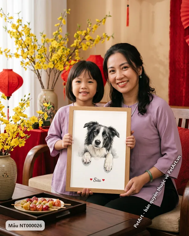 Tranh chó Border Collie thò chân nhìn nghiêng · ảnh thực tế