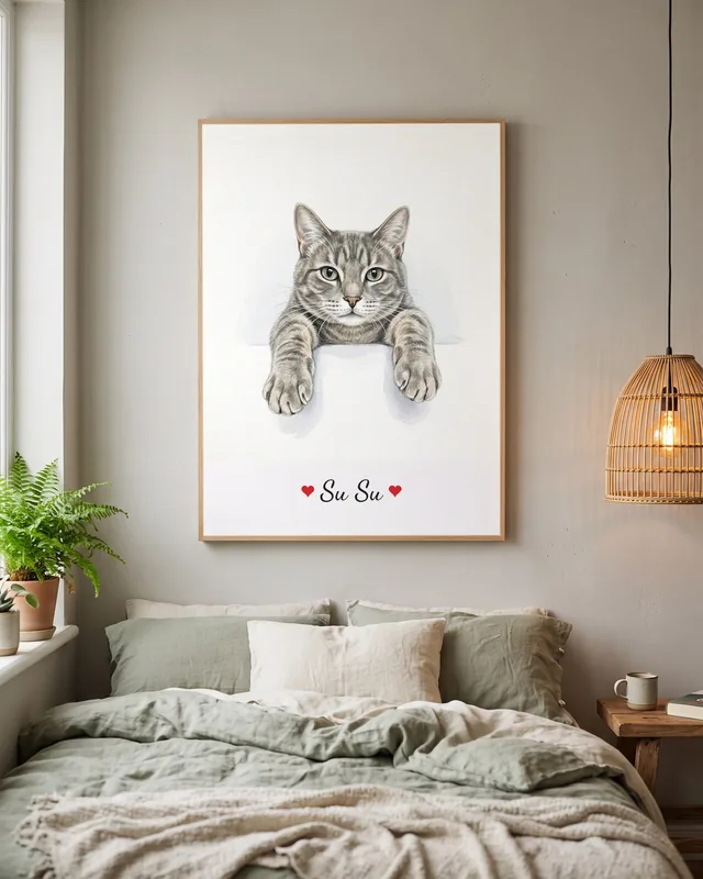 Tranh bé thò chân đáng yêu · mèo mướp xám
