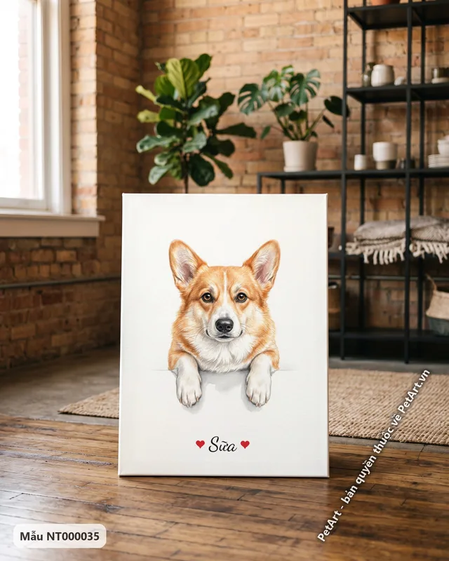 Tranh bé thò chân đáng yêu · Corgi