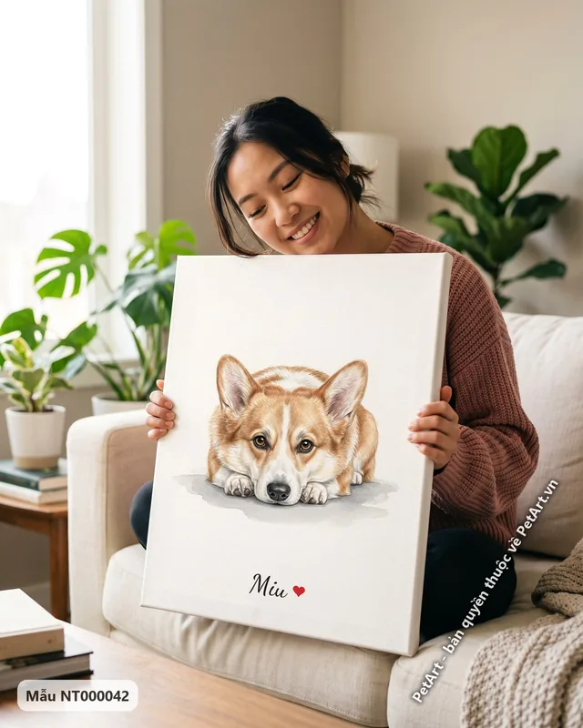 Tranh bé nằm nền trắng · Corgi