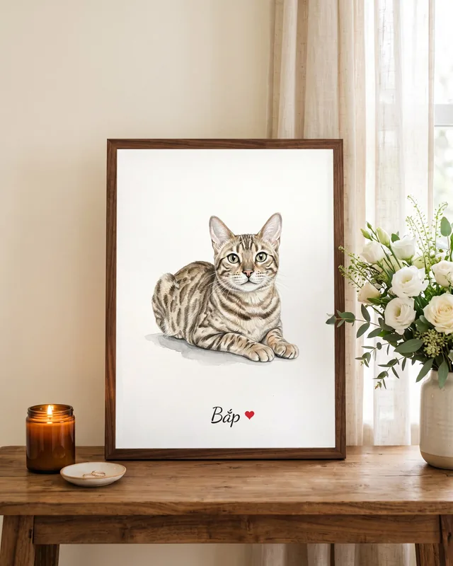 Tranh bé nằm nền trắng · mèo Bengal