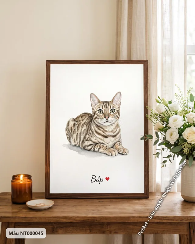 Tranh bé nằm nền trắng · mèo Bengal