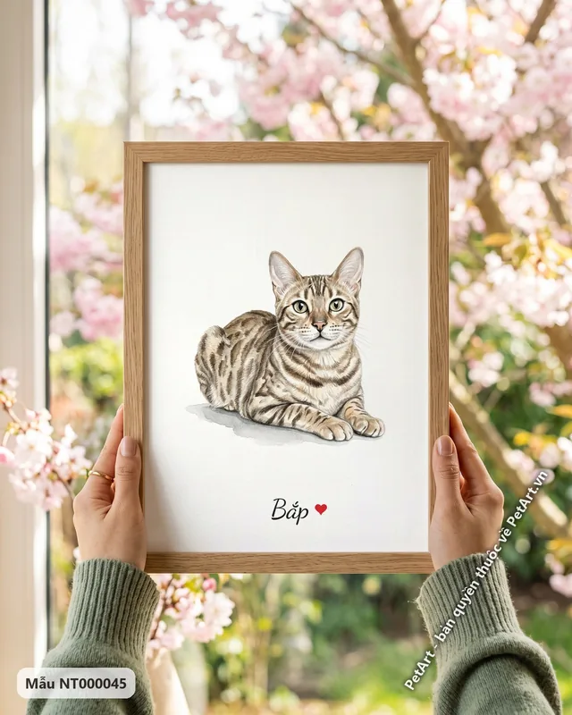 Tranh mèo Bengal nằm nền trắng · góc khác