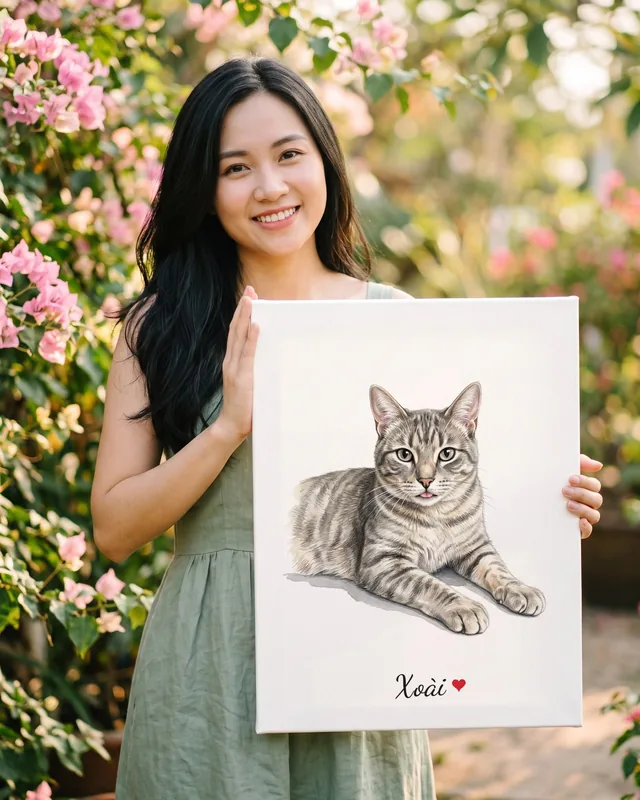 Tranh bé nằm nền trắng · mèo mướp xám