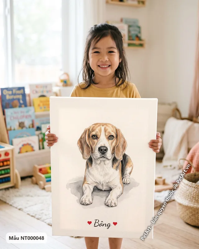Tranh bé nằm nền trắng · Beagle