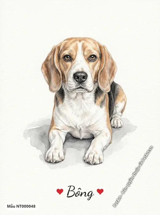 Chó Beagle nằm, phong cách tranh nền trắng · ảnh tranh