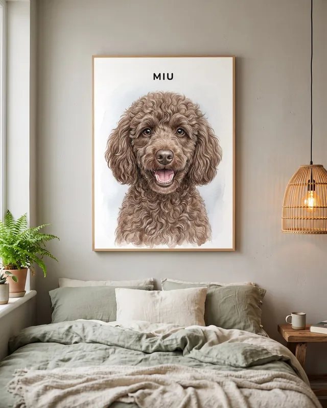 Tranh chân dung tối giản tên trên · Poodle nâu