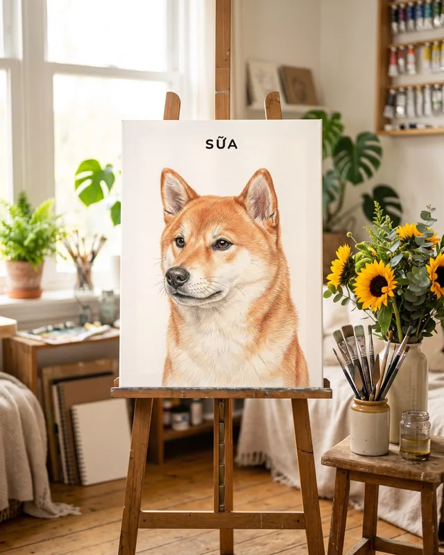 Tranh chân dung tối giản tên trên · Shiba