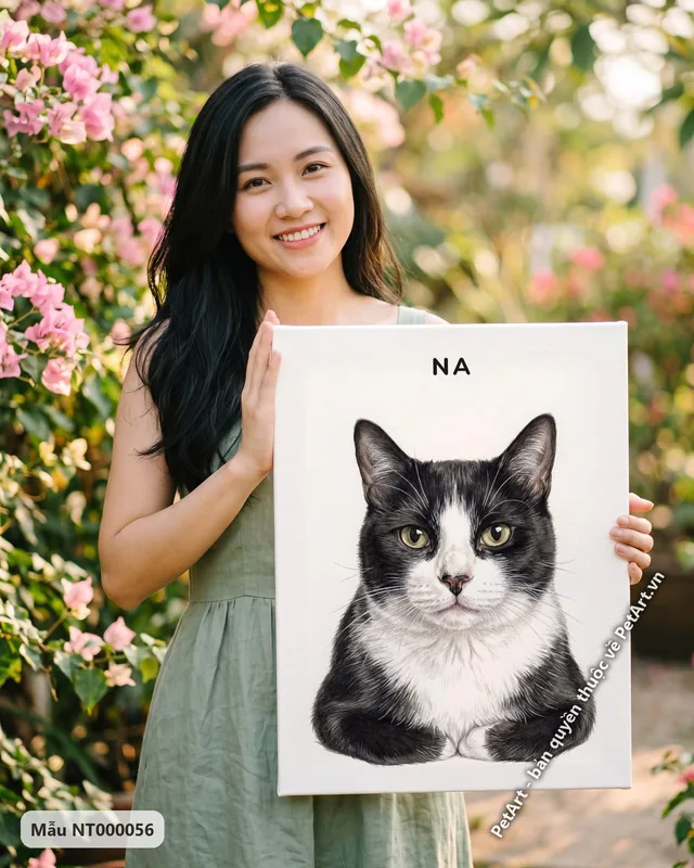 Tranh chân dung tối giản tên trên · mèo bò sữa