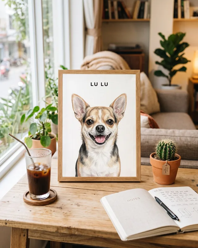 Tranh chân dung tối giản tên trên · Chihuahua