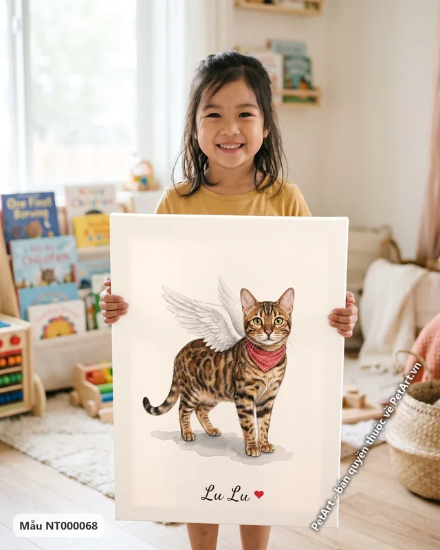 Tranh bé thiên thần cánh trắng · mèo Bengal