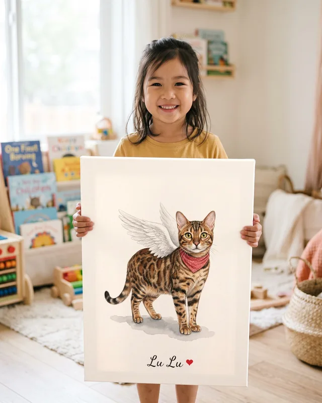 Tranh bé thiên thần cánh trắng · mèo Bengal
