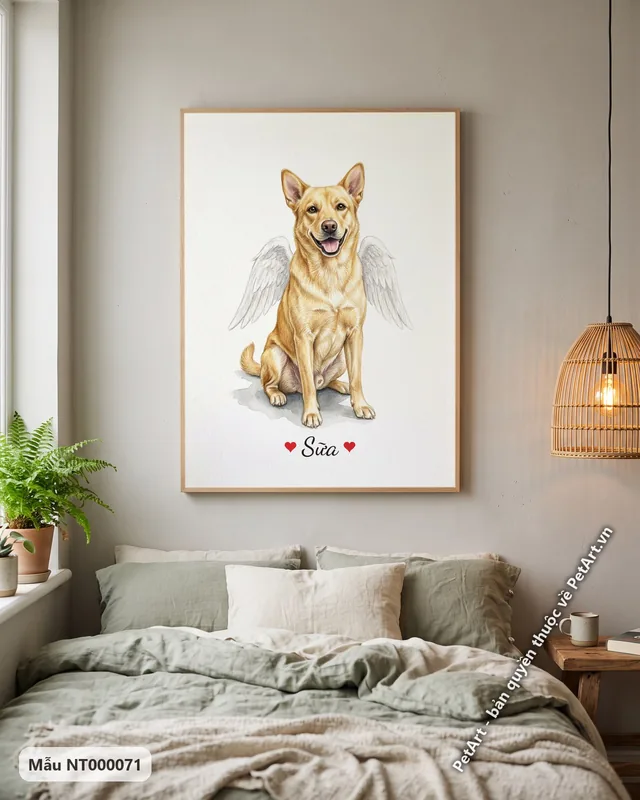 Tranh bé thiên thần cánh trắng · chó ta vàng