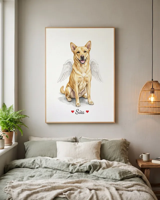 Tranh bé thiên thần cánh trắng · chó ta vàng