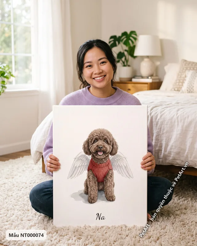 Tranh bé thiên thần cánh trắng · Poodle nâu