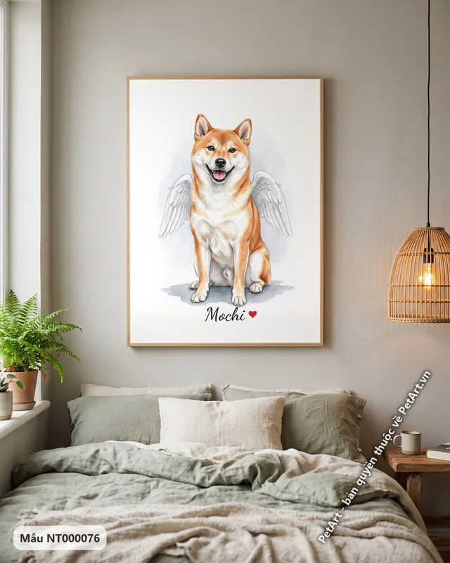 Chó Shiba thiên thần cánh trắng ngồi · góc khác