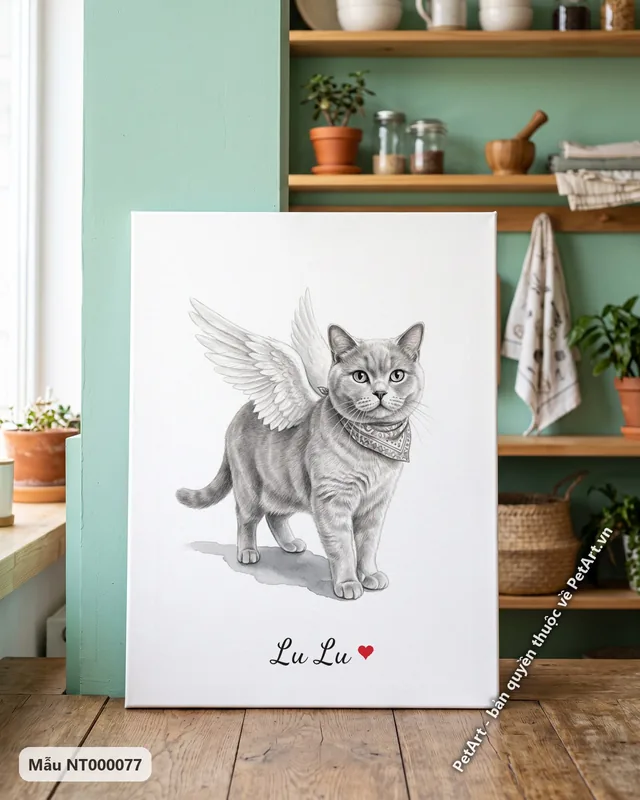Tranh bé thiên thần cánh trắng · mèo Anh lông ngắn