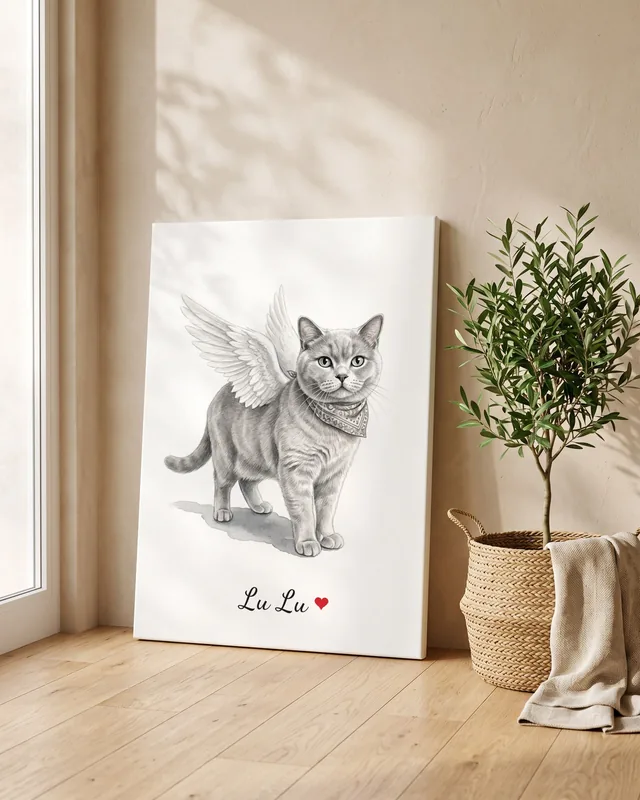 Tranh bé thiên thần cánh trắng · mèo Anh lông ngắn