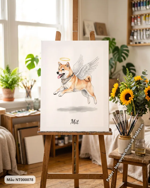 Chó Shiba thiên thần bay, khăn rằn, hào quang · góc khác