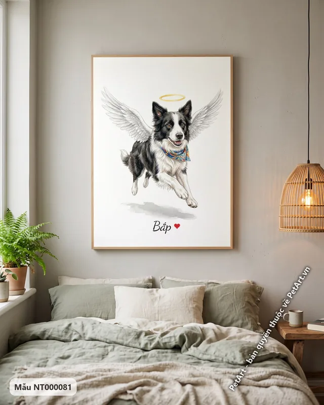 Chó Border Collie thiên thần bay, khăn màu, hào quang · ảnh thực tế