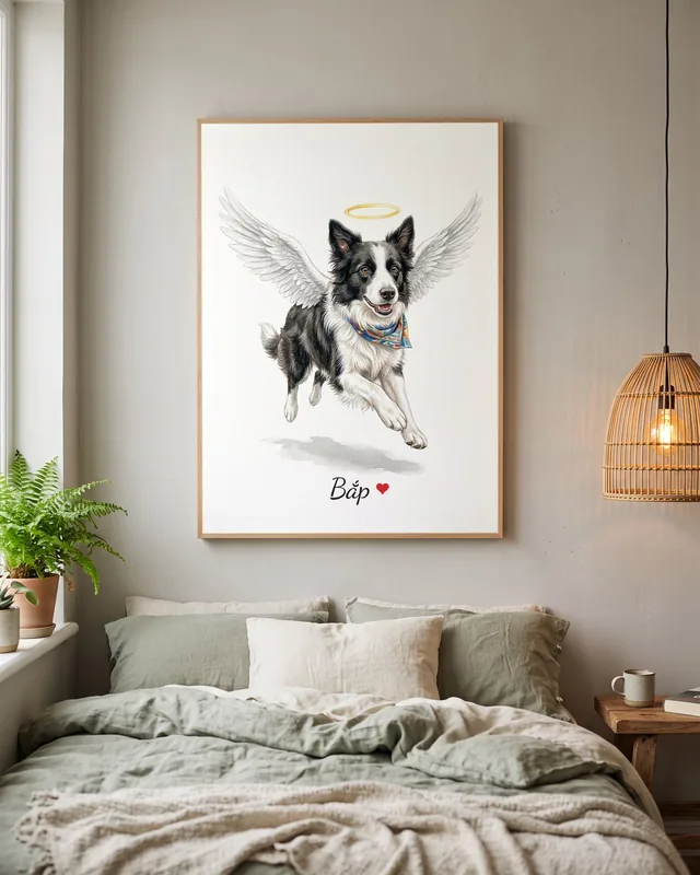 Tranh thiên thần bay hào quang · Border Collie