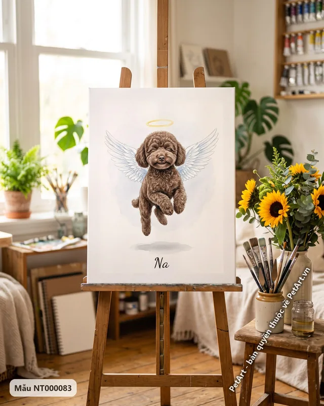 Tranh thiên thần bay hào quang · Poodle nâu